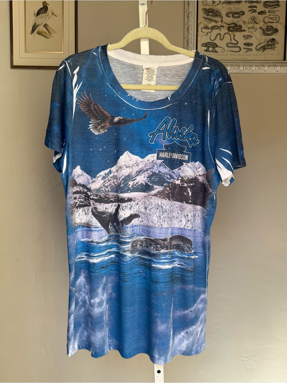 Harley-Davidson 2012 Blue Alaska Whale & Eagle Graphic Women's Tee XL